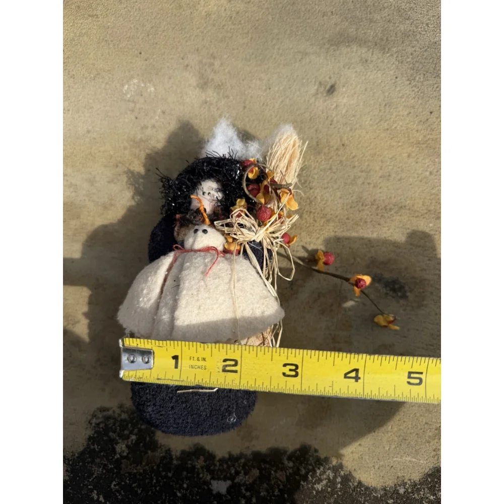 Primitive Style Witch Doll With Ghost Made In USA Handmade Halloween
